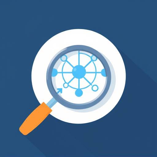 Network Discovery Icon - A magnifying glass over a network diagram